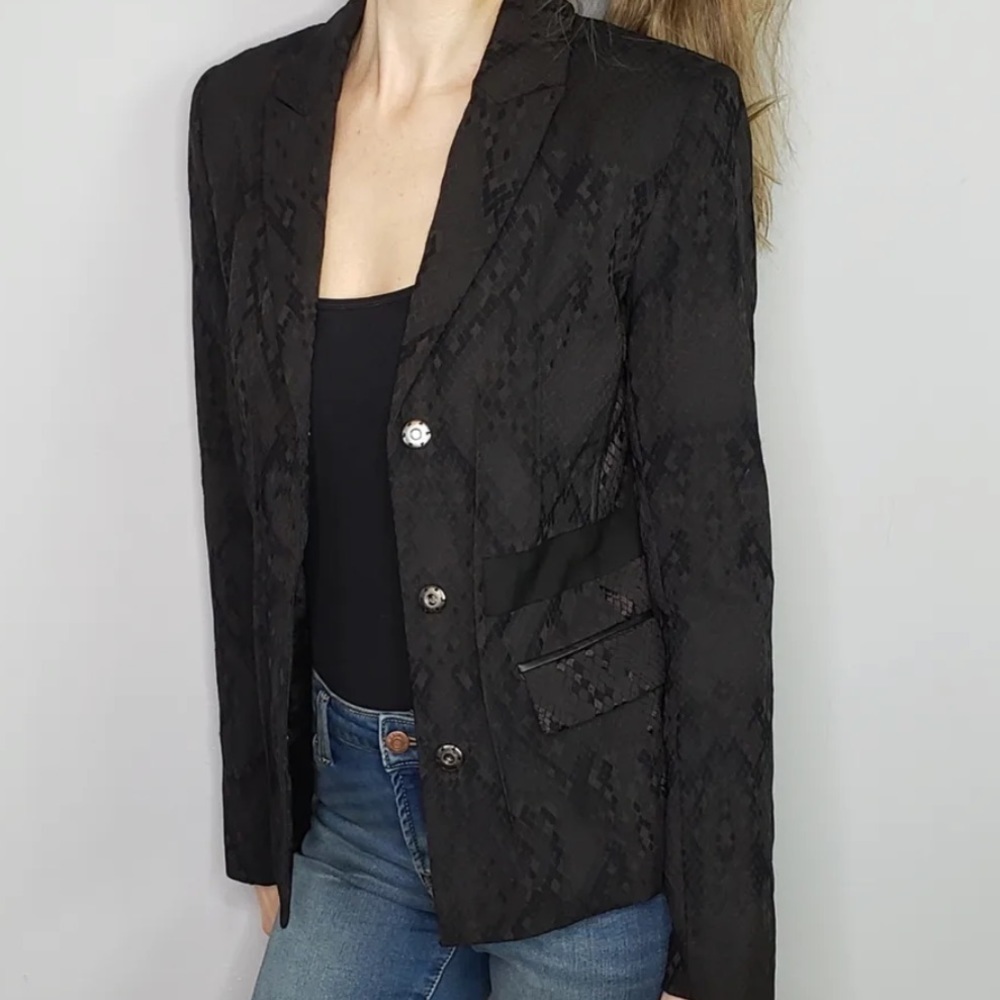 T Tahari Black Snakeskin Print Blazer Size 10 - Picture 5 of 16